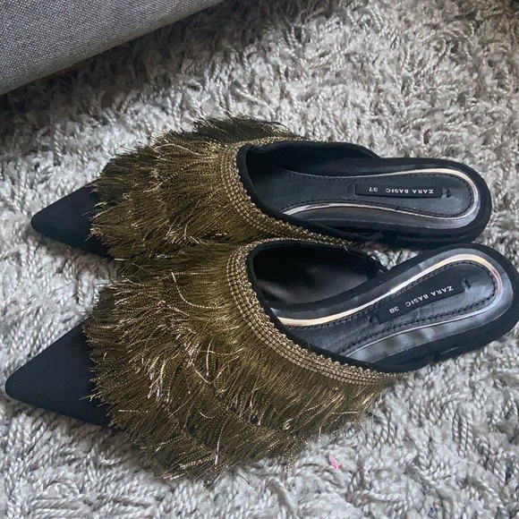 Gold and black fringed mules - Picture 2 of 5